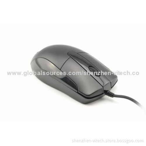 Ergonomic design for black 3D wired optical mouse, suitable for business use